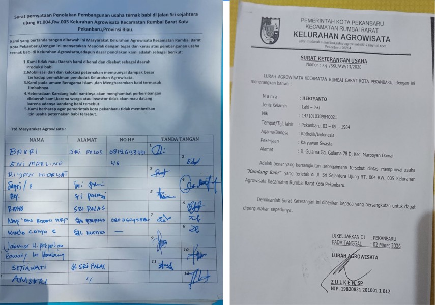 Terkait Kandang Babi, Surat Penolakan Warga Tidak Digubris. Lurah Agrowisata Ngaku Tidak Keluarkan Izin.